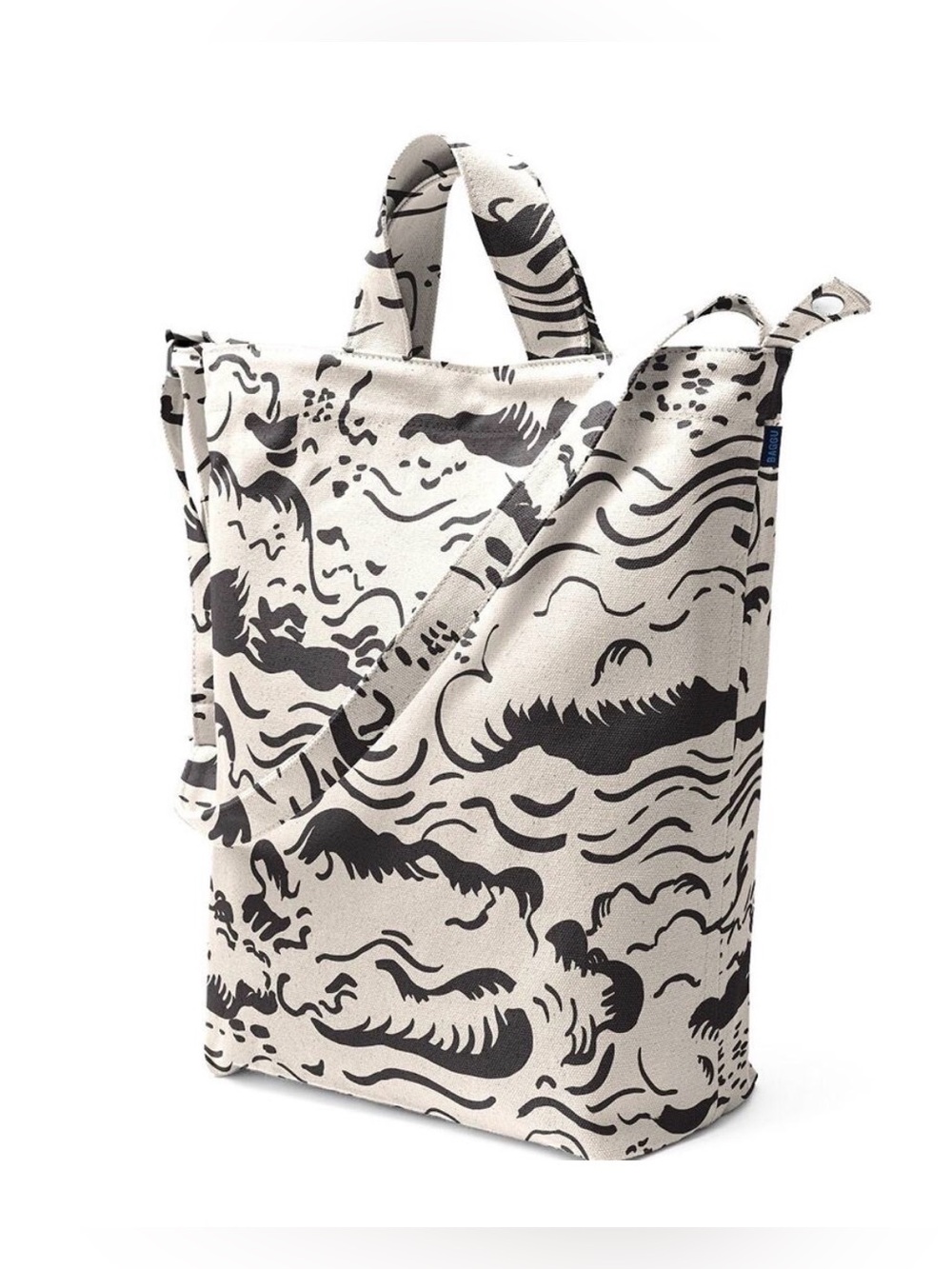 BAGGU Cotton Duck Bag Tote Natural Cloud Black Waves Minimalist *Rare*